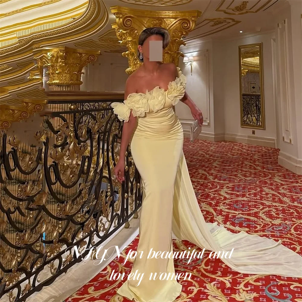 

NFYN Cream Prom Dresses Off Shoulder Gala Dresses with 3D Floral Saudi Arabic Evening Party Gown Mermaid Party Dress Customized