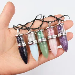 Natural Stone Pendants Necklaces Amethyst Crystal Gem Stone Quartz Gravels Bullet Shaped Pendulum Reiki Healing Pendulo