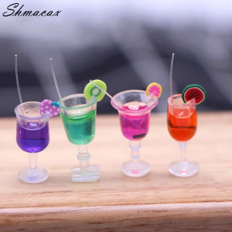 4Pcs 1:6 Dollhouse Miniature Fruit Cocktail Drinks Cup Model Kids Pretend Play Toy Doll House Accessories