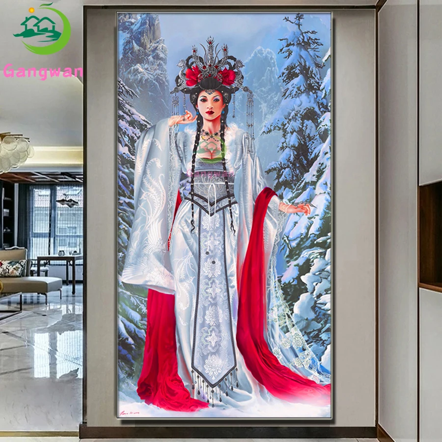 5D DIY Diamond Painting Kit Elegant classical oriental woman Mosaic Full Diamond Embroidery snow landscape girl Home Decoration