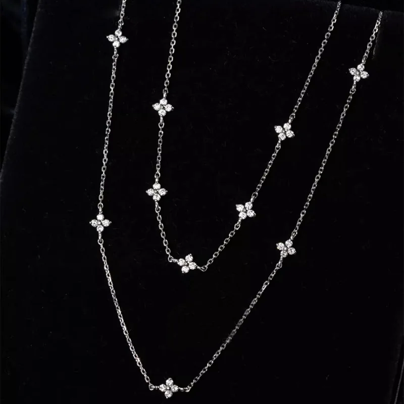 925 Sterling Silver Plated 18K Gold Sparkling Zircon Flower Necklace for Women  Exquisite Party Jewelry Gifts