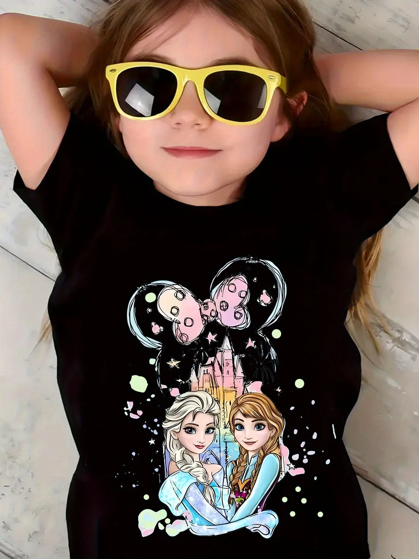 2025 ديزني الأميرة طباعة الفتيات تي شيرت قصير الأكمام القطن تيز الاطفال الكرتون Y2k بلايز فتاة تي شيرت الصيف ملابس الأطفال #2