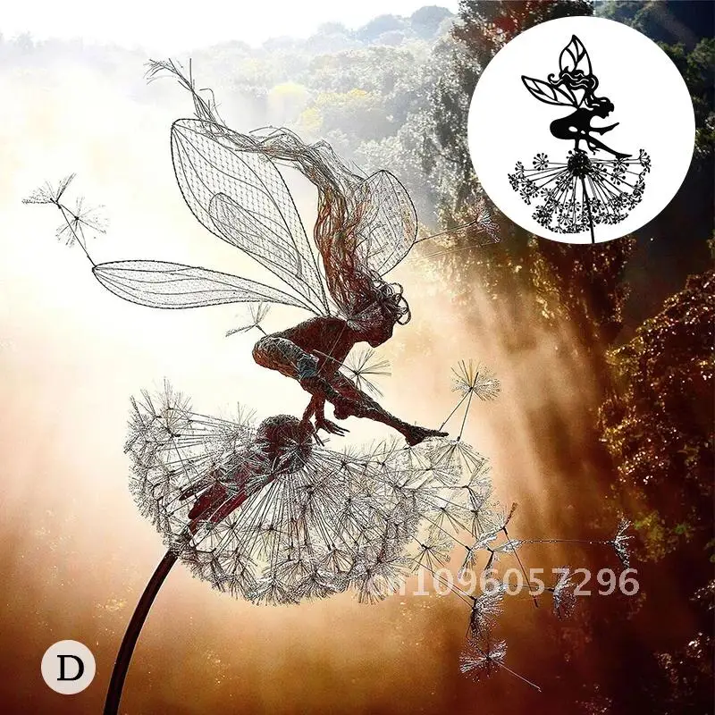 Dancing Fairy Statue Miniature Wires Fairy Elf Dandelion Yard Pixies Fairies Garden Sculpture Mythical Steel Figurine Decor