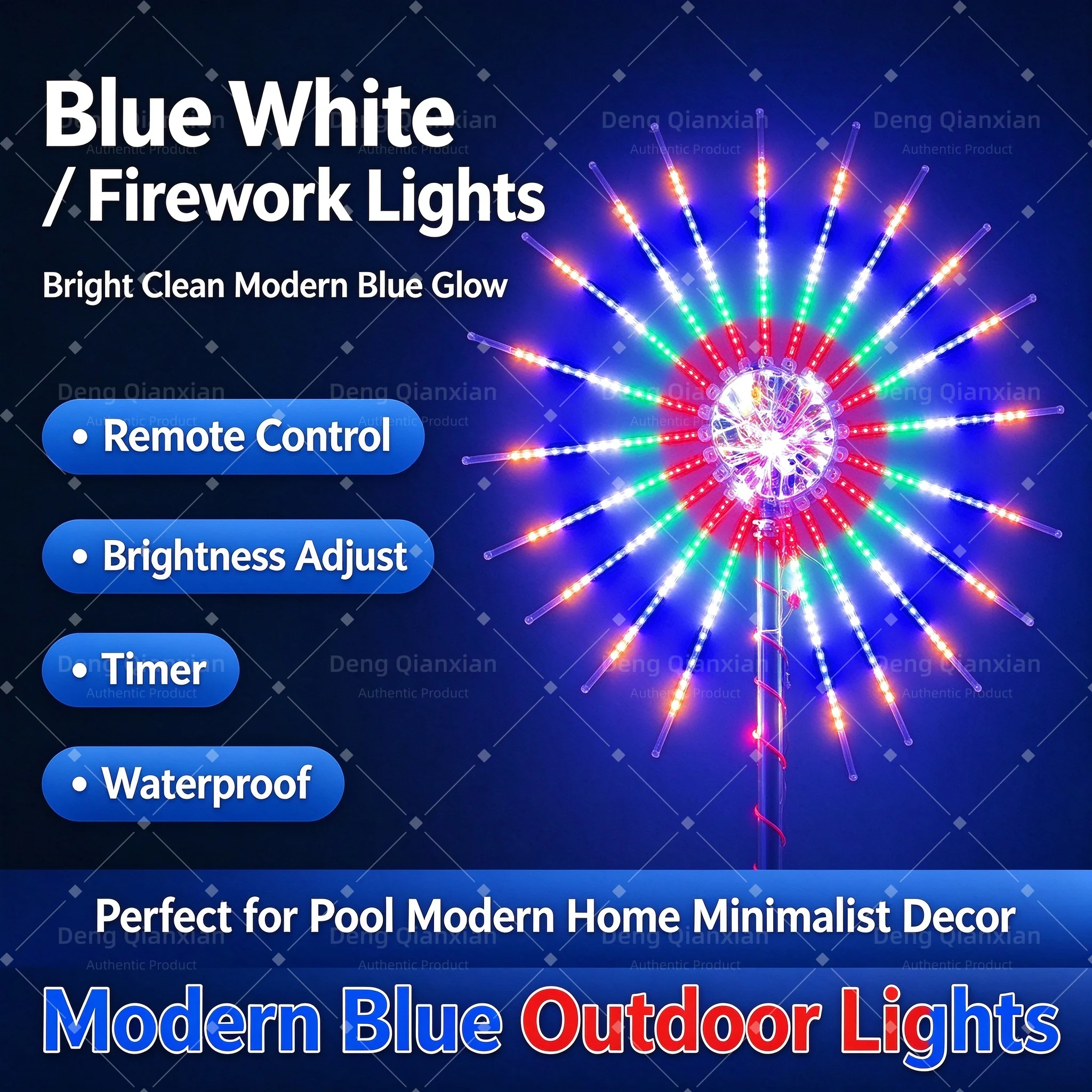 Lawn Garden Firework Lights RGB, Double-Sided Glow 24 Strips, Sound Activated Waterproof Outdoor Courtyard Decoration Lamp