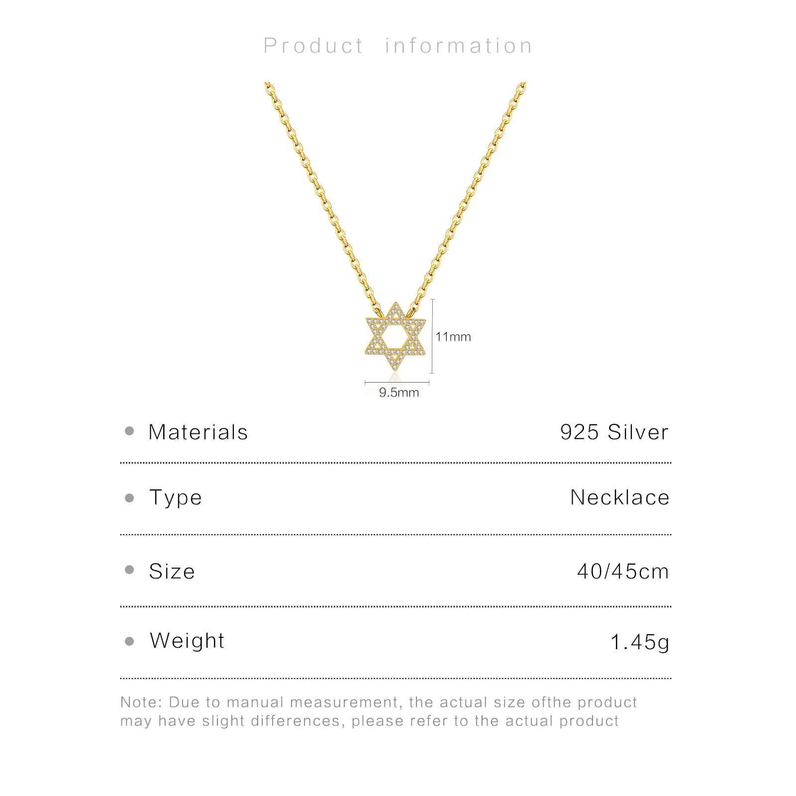 KIKICHICC Women 925 Sterling Silver Star of David Zircon Long Chain Pendant Necklace 2024 Luxury Anniversary Wedding Jewelry