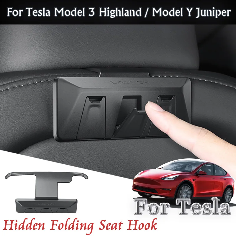 

For Model 3 Highland 2024 Model Y Juniper 2025 Car Seat Headrest Hidden Folding Seat Hook Organizer Accessories Kit