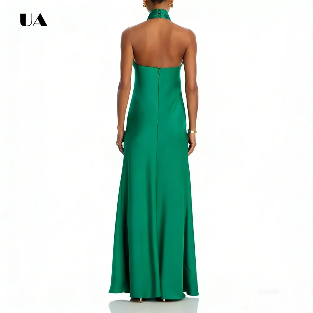

ULBYANRY Simple Satin A-line Prom Dress with Halterneck Customized Solid Evening Dress for Woman Elegant Sleeveless Party Dress