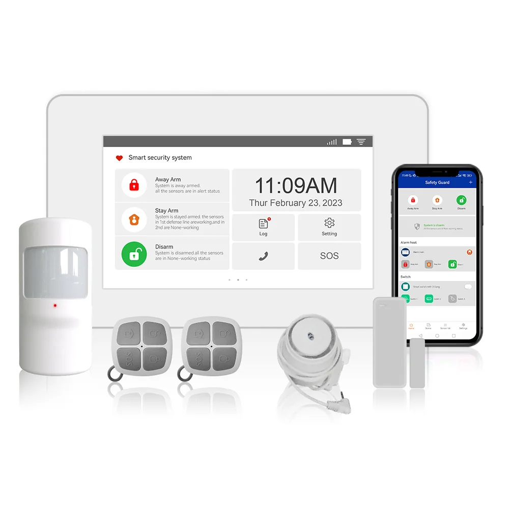 

2024 4.3 "WiFi GSM Wireless Intrusion Security Alarm System with 4 Wired Zones to Support CMS