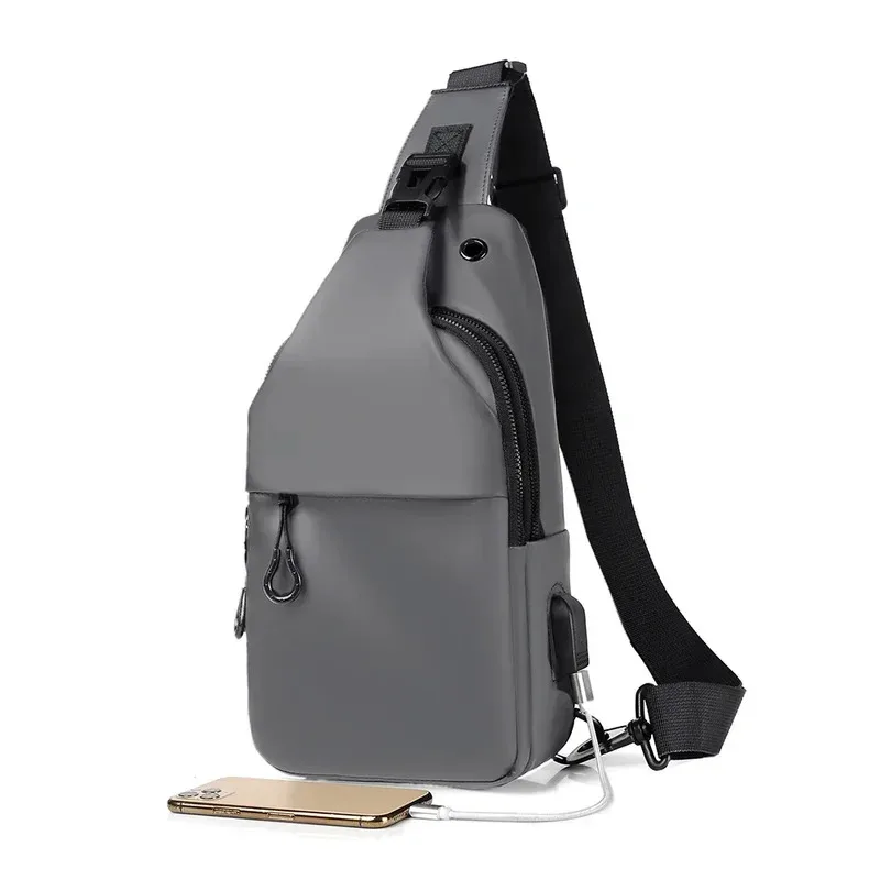 

Men Shoulder Crossbody Chest Bag Sling Backpack With USB Charging Port Travel Oxford