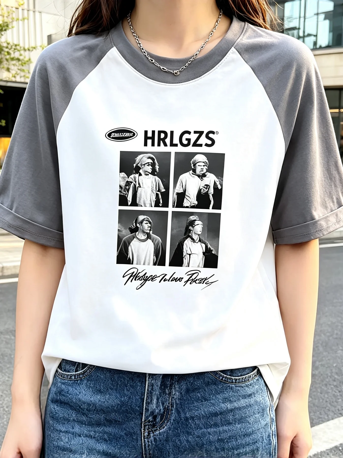 Women's Grey-White Raglan T-Shirt 'Go outside Explore Slowly' Bold Letter Print Loose Casual Tee for Comfortable Wear