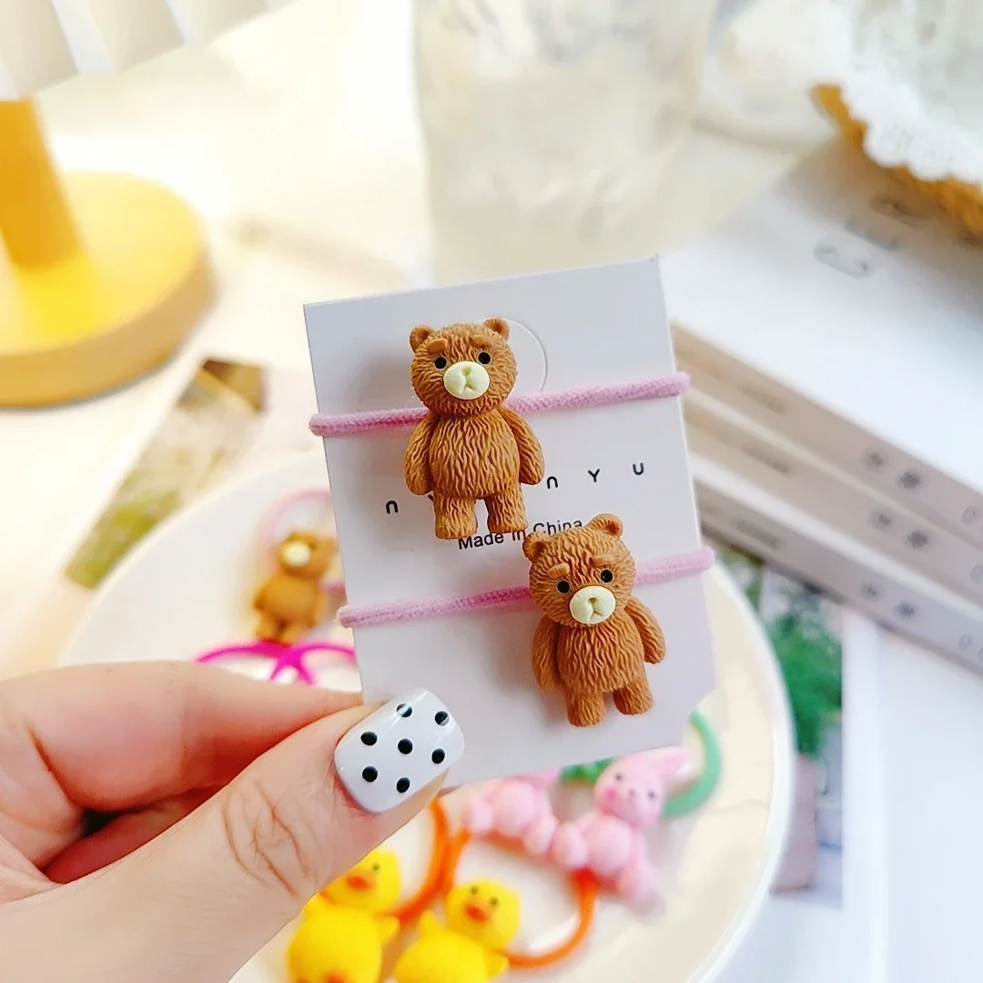 2PCS Cartoon Cute Bear Duck Kids Elastic Hair Bands Children Hair Ties Girls Hair Accessories Baby Headdress