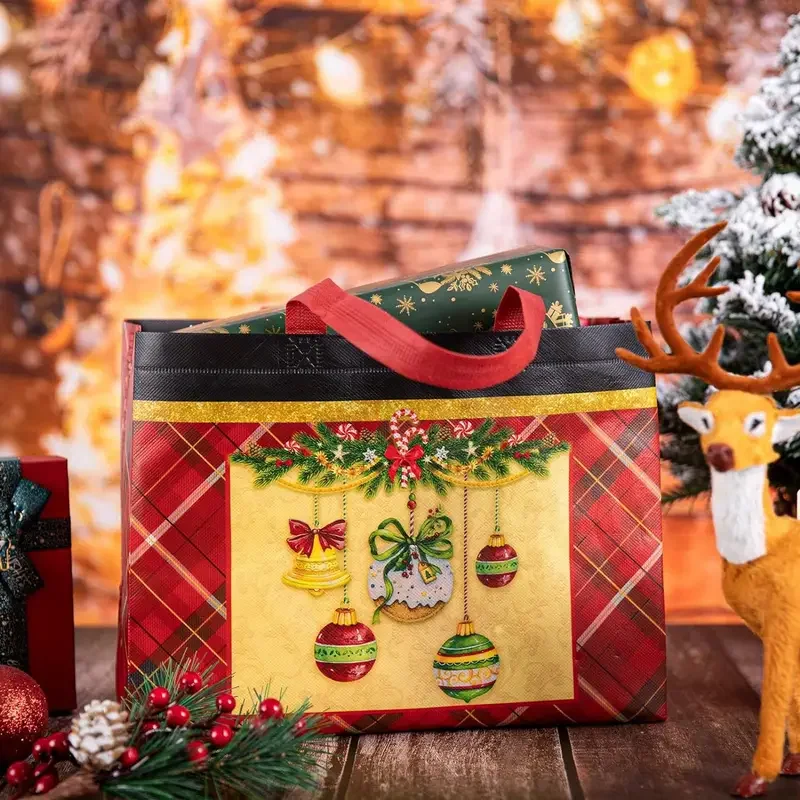 

12pcs Christmas Gift Bags Plaid Cartoon Cute Christmas Reindeer Tote Gift Household Bags Christmas Supplies Party Decoration ﻿