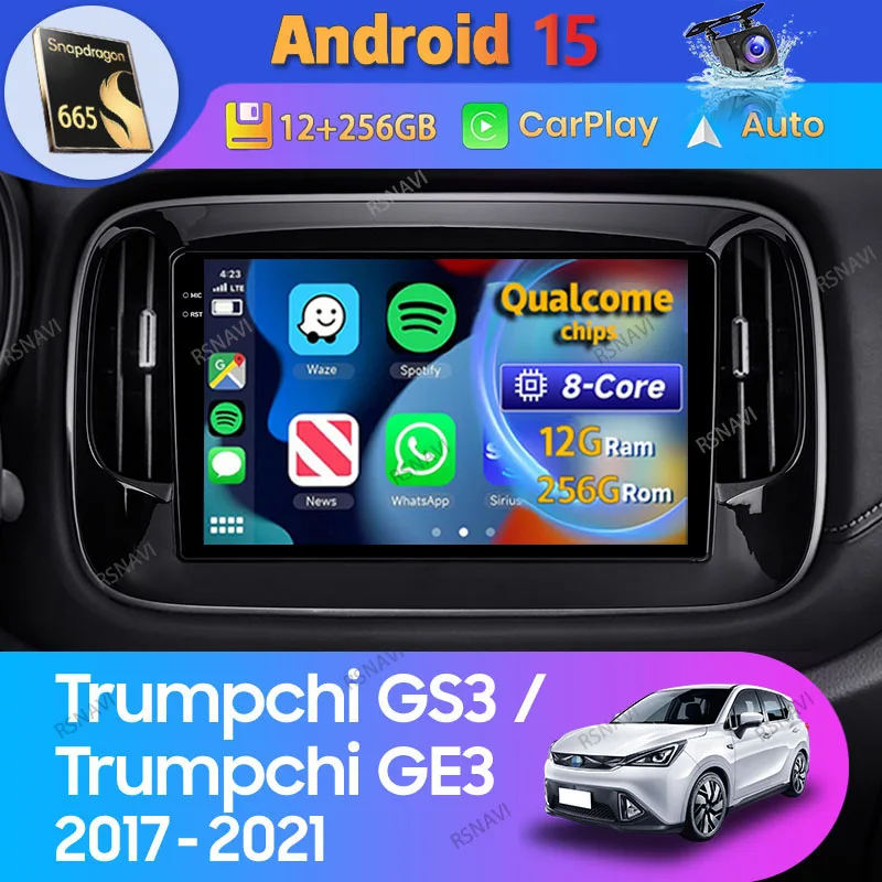Android 15 Carplay Auto For GAC Trumpchi GS3 GE3 2017 2018 - 2021 Car Radio Navigation Stereo Multimedia 2K Screen Player Video