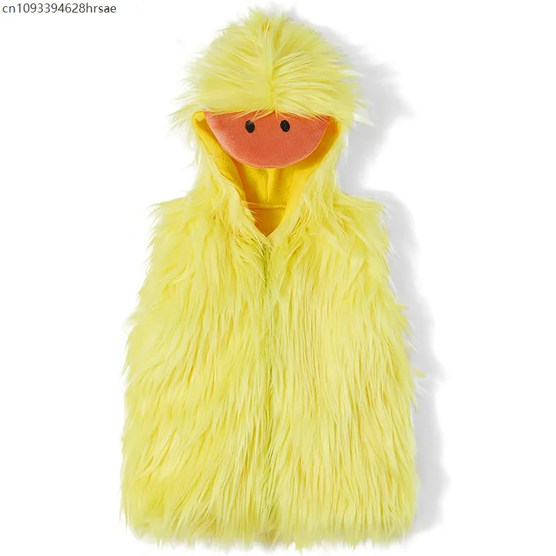 子供ロングファーリトルイエローアヒルベビーコスチューム甘い幼児アヒルフードベストトップハロウィンコスチューム