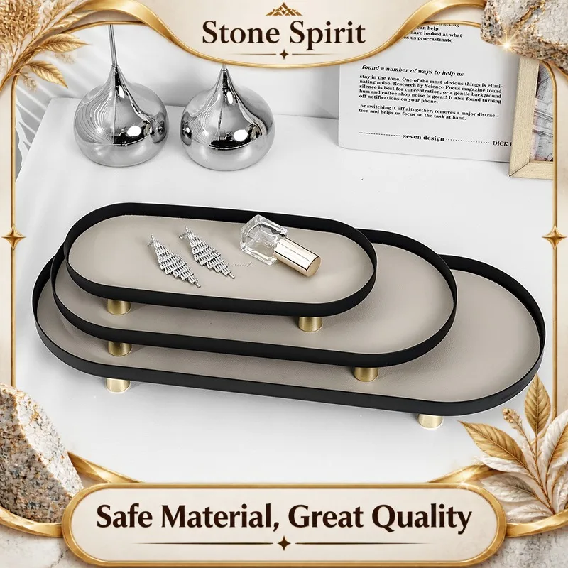 Wrought Iron Velvet Tray | Luxury Entryway Organizer w/ Leather Accent | Stackable Jewelry Display | Multi-Level Table Sculpture