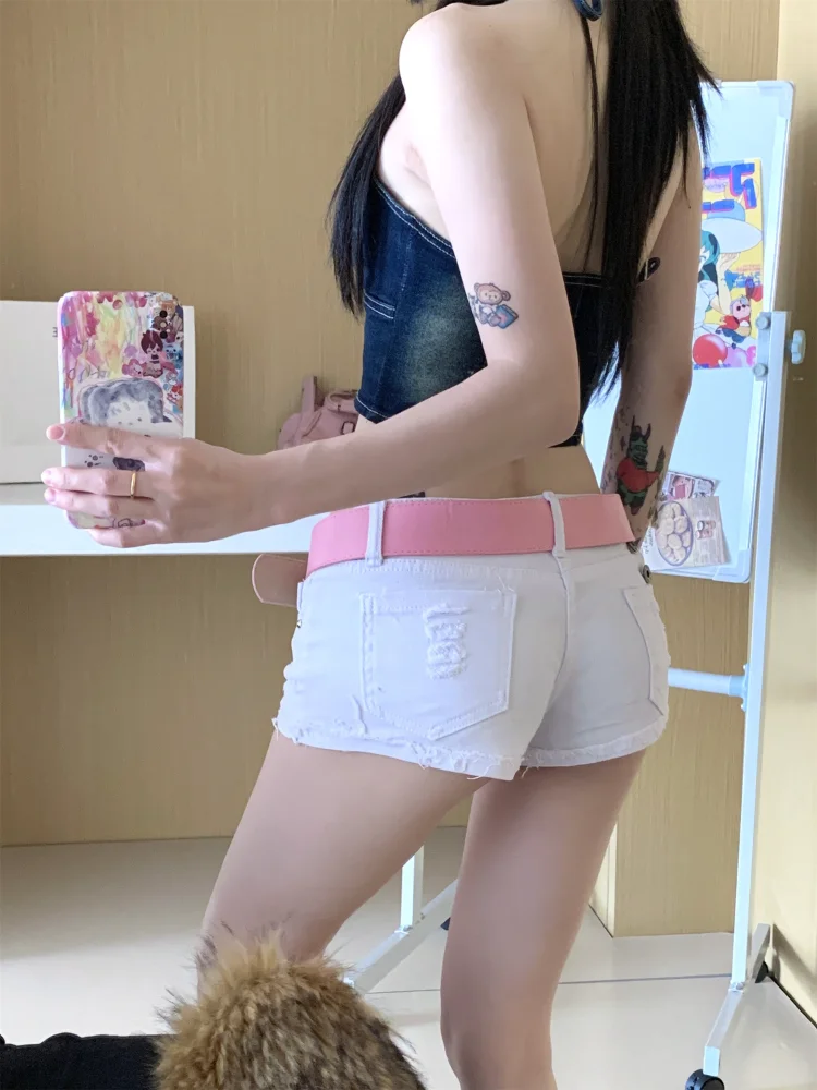 Women\'s White Denim Shorts Aesthetic Vintage Jeans Shorts Y2k Harajuku Korean Cowboy Short Pants Clothes Summer