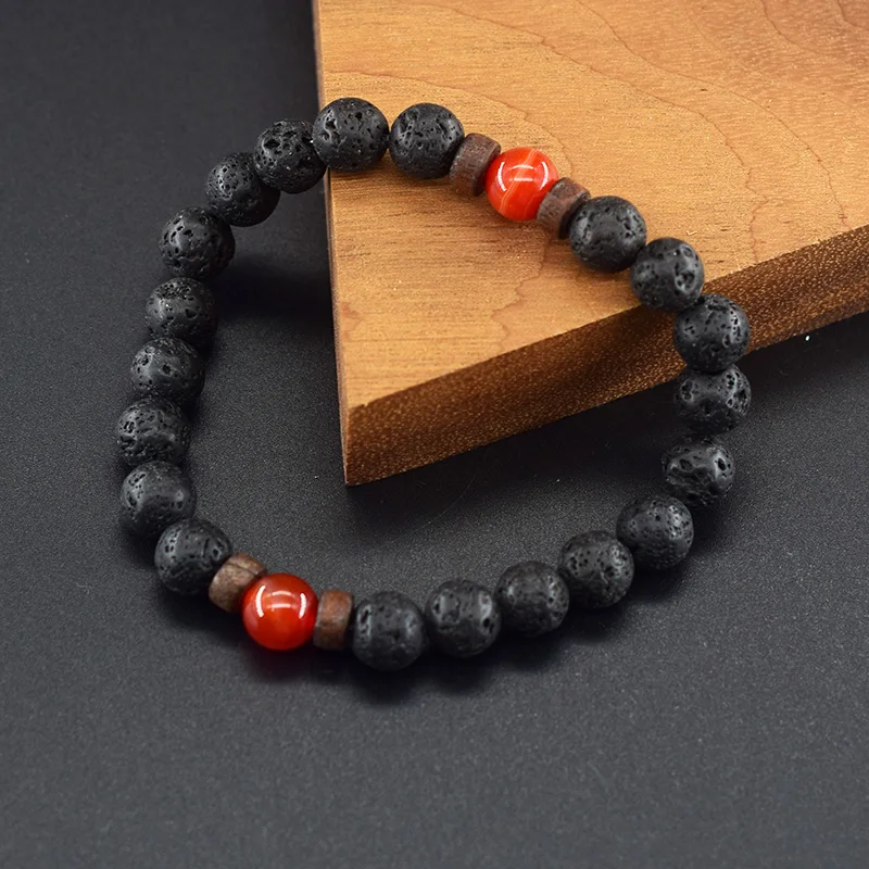سوار من حبات العقيق الأحمر للرجال والنساء ، سوار دائري من العقيق الأصلي ، حجر بركاني طبيعي ، هدية