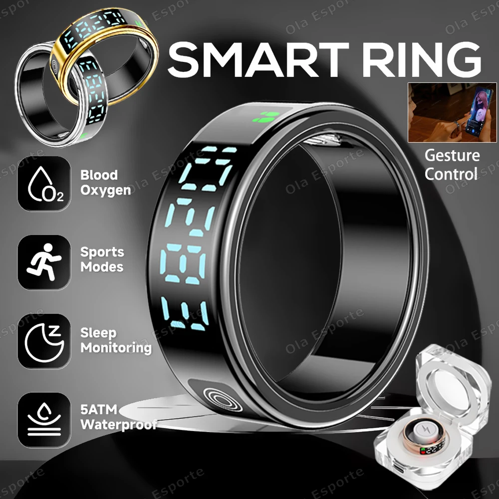 

2025 New Smart Ring with Display Screen and Touch, Men Women, Heart Rate Health Monitor, 5ATM Waterproof Sports Smartring Sr08