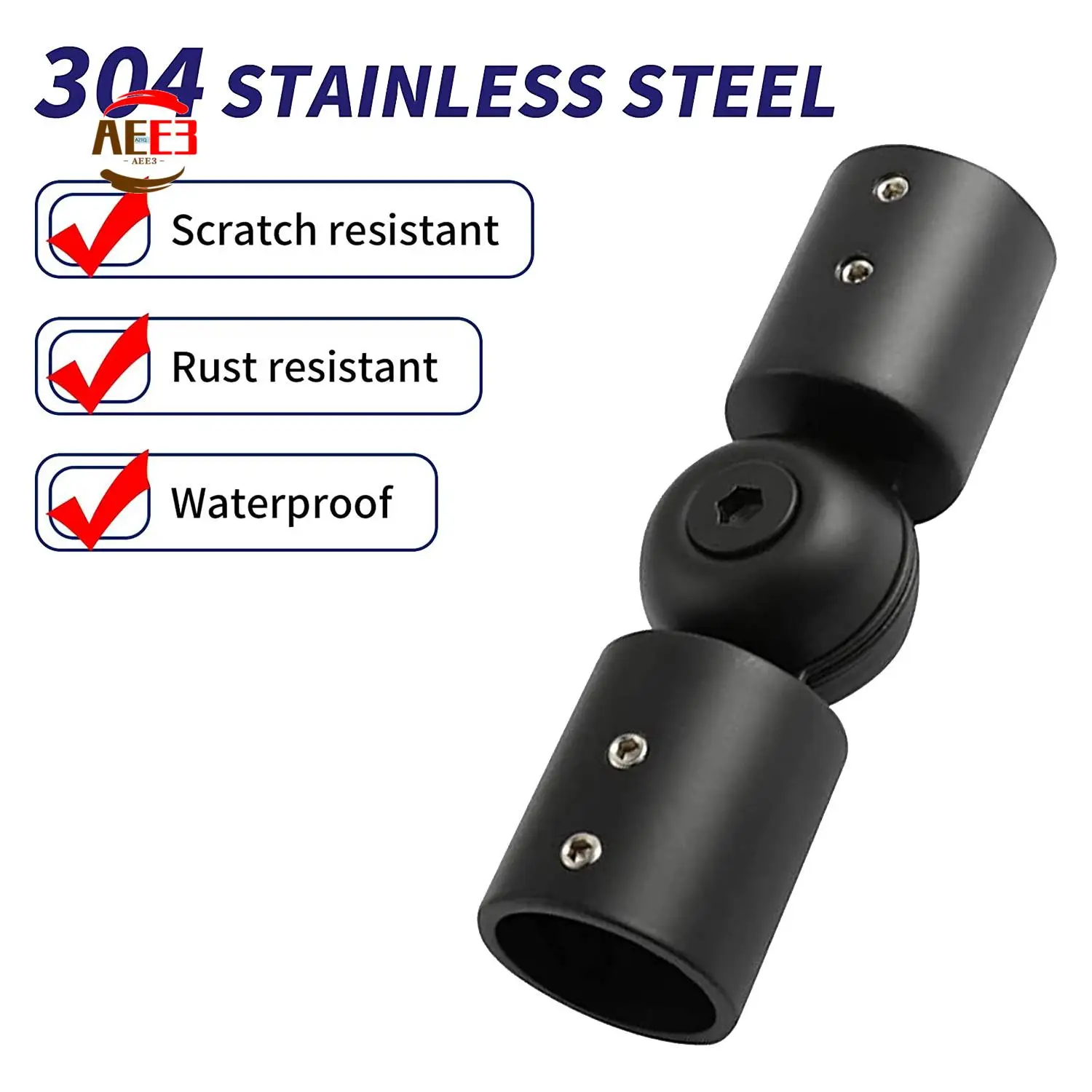 AEE3-2PCS Curtain Rods Corner Connector, Adjustable Curtain Rod Corner Connector For 1 Inch Bay Window Curtain Rods