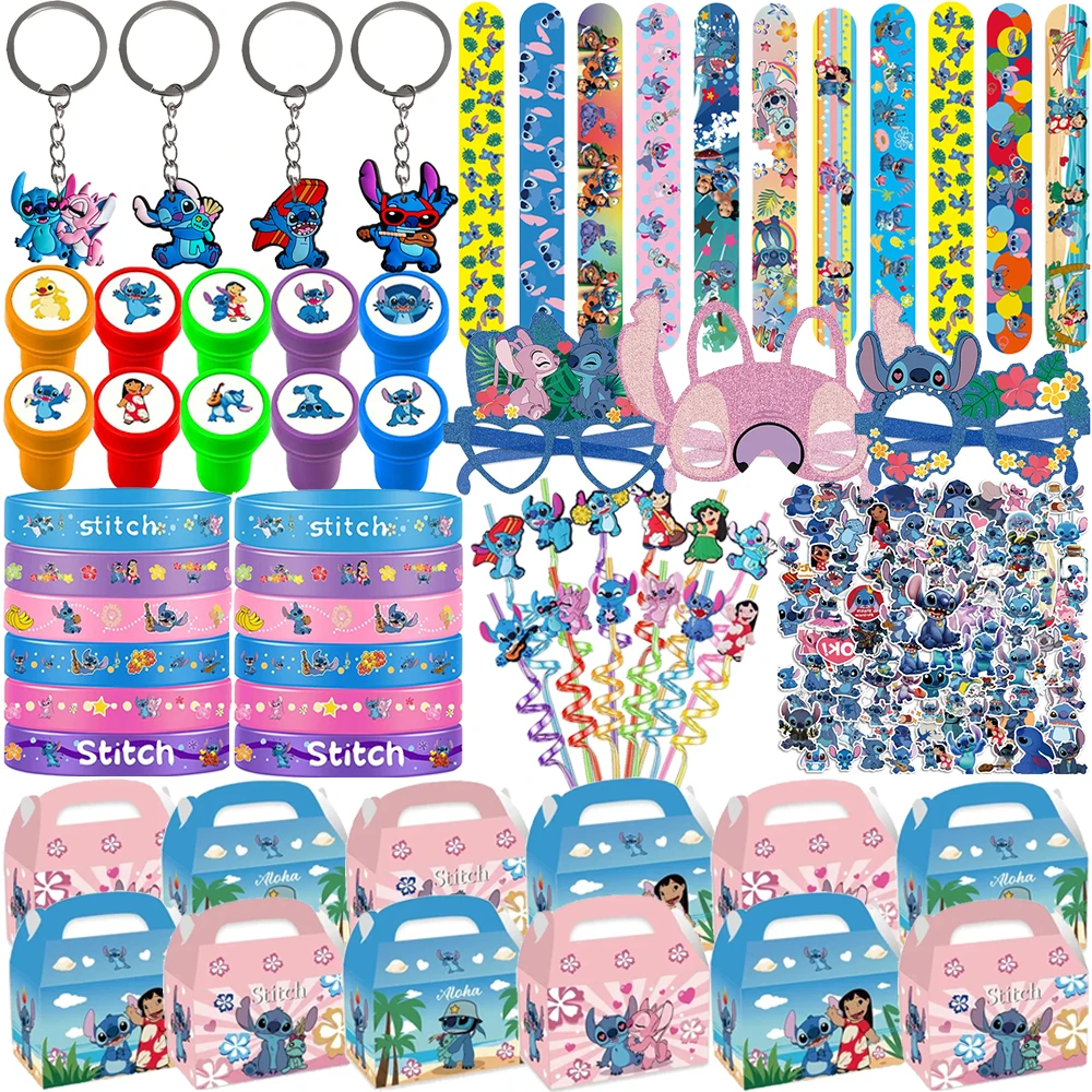 Lilo&Stitch Birthday Party Supplies Bracelets Sticker Mask for Kids Pinata Goody Bag Fillers Blue Stitch Pink Angel Party Favors