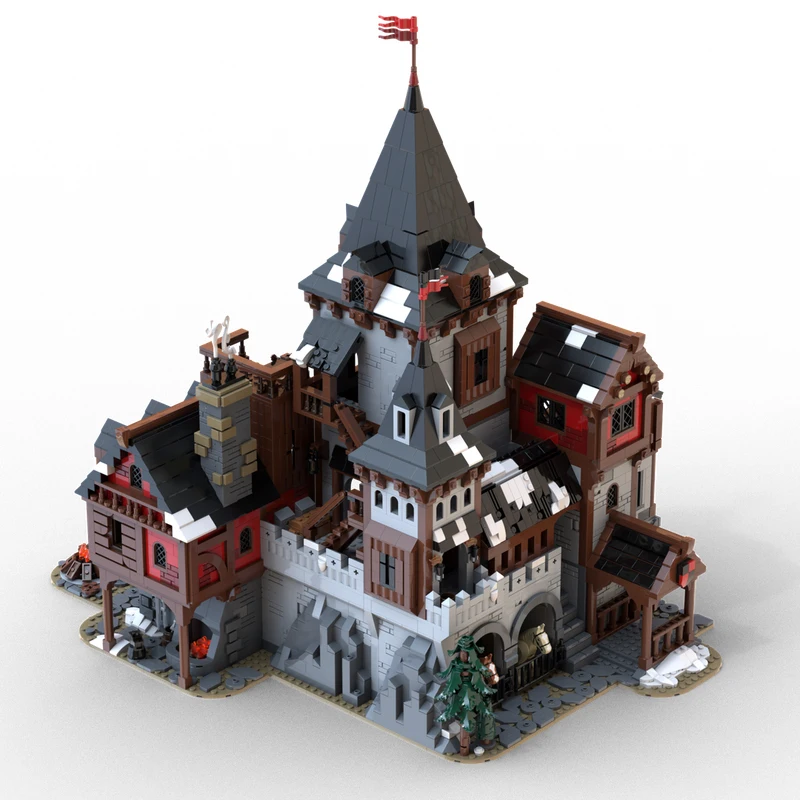 Novo produto requintado moc modelo arquitetônico medieval lobo rei castelo tecnologia modular brinquedo das crianças presente diy conjunto de montagem