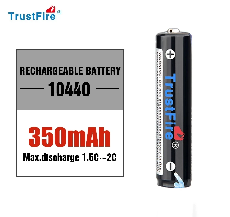 

TrustFire AAA Rechargeable Lithium Batteries 3.7V 10440 Li-ion Cells 350mAh Real Capacity suitable for Remote Control Mouses Toy