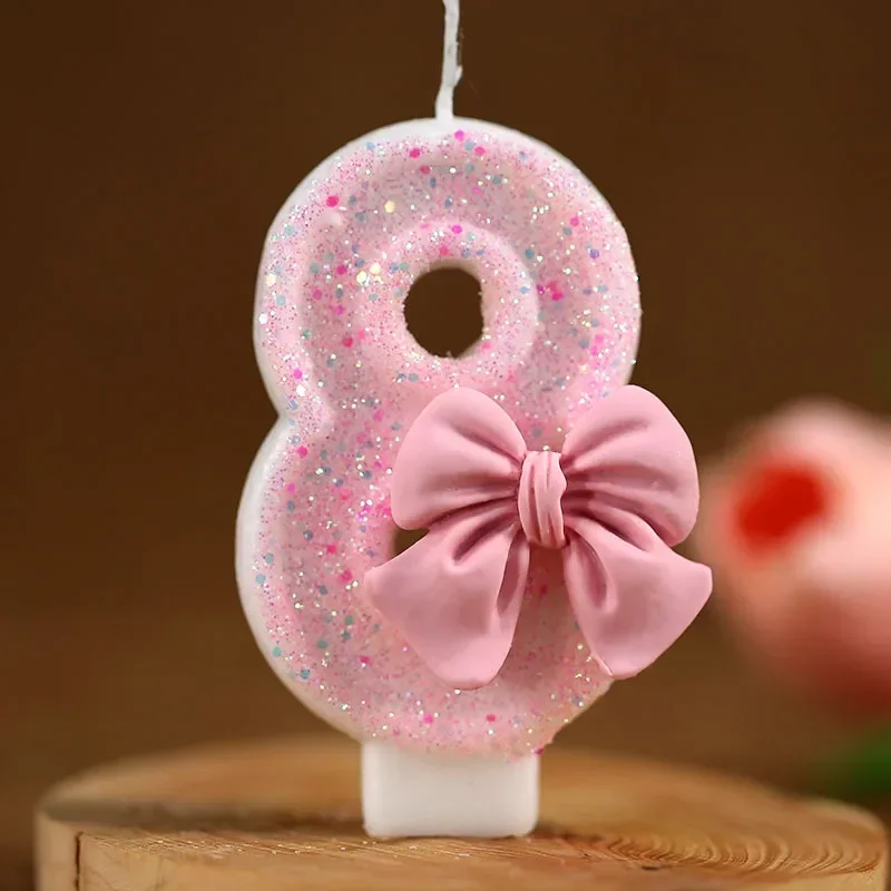 1PCS Cute Sequin Pink Big Number Bowknot Candle 3D Design Cake Topper Decoration Girls Birthday Cake Candles Dessert Ornament - Image 5
