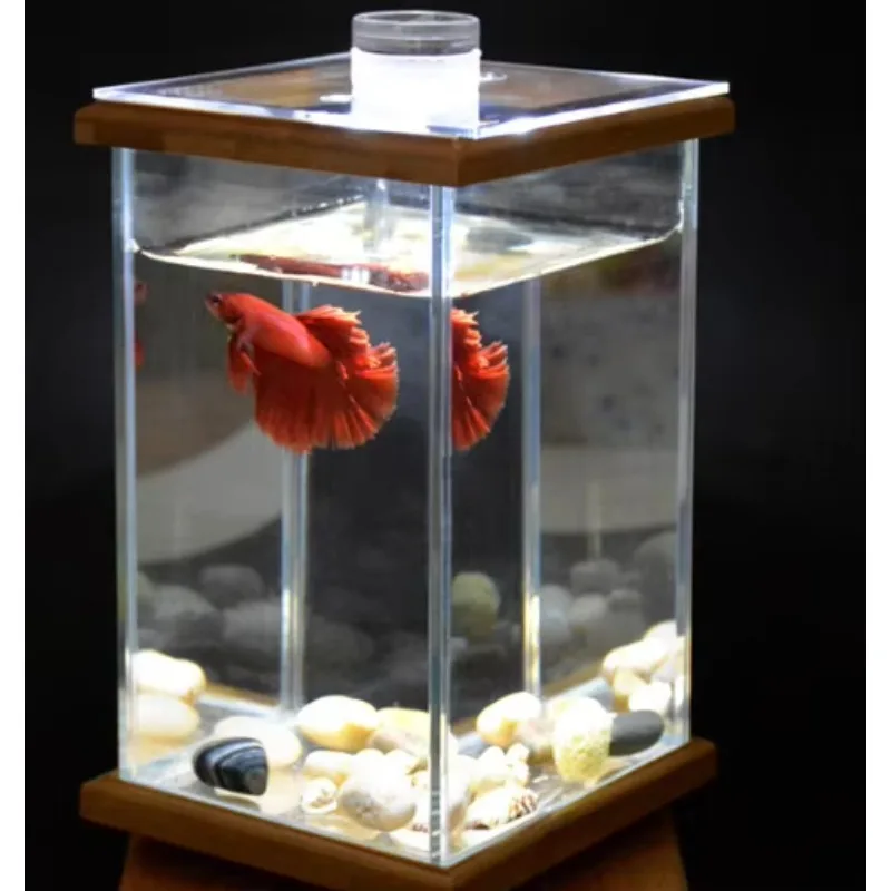 1.5L Desktop Small Fish tank Aquarium Mini Desk 360 Degree Fish Tank Creative Product with Light