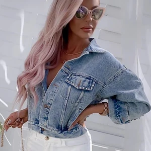 Damen-Denimjacke Blue Light Diamond Quastel einzigartiger Brust Jacke hinter Frauen Jeans Mantel 2023 Herbst Mode neue Kleidung 8 Hauptverkäufe Frauen hellblauer Mantel - №7