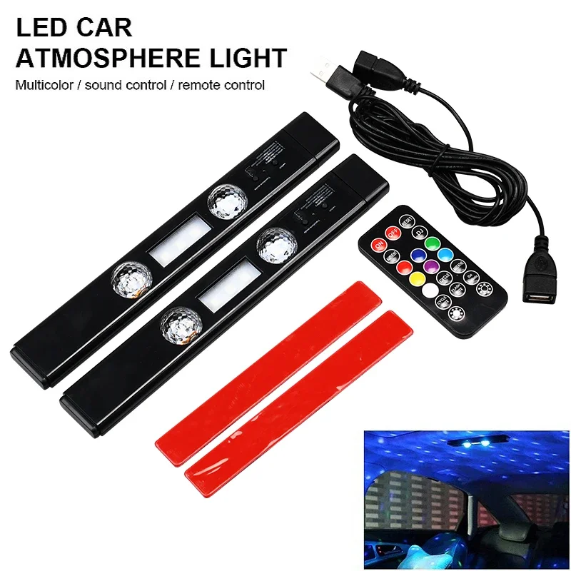 2 In 1 LED Car Starry Sky Atmosphere Lamp USB Charging RGB Roof Star Lamp With Remote Wireless Decorative Ambient Party Light