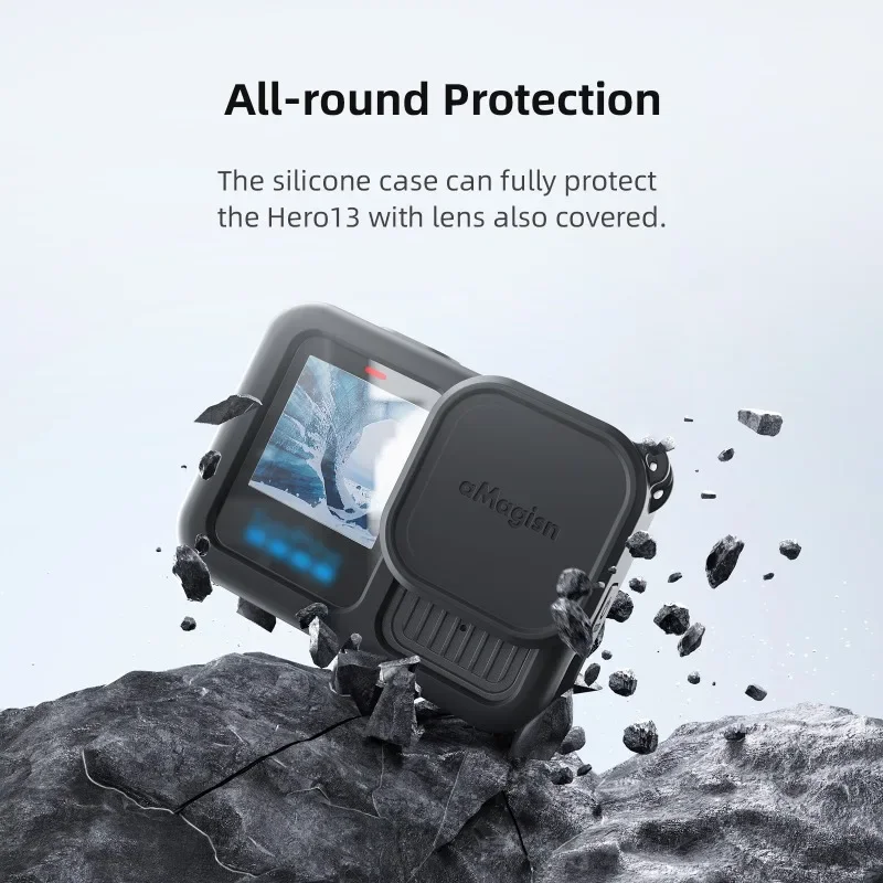 aMagisn For GoPro 13 Black Accessories Case Protective Housing Shell Protector Rubber Silicone + Lens Cap Strap For GoPro Hero13