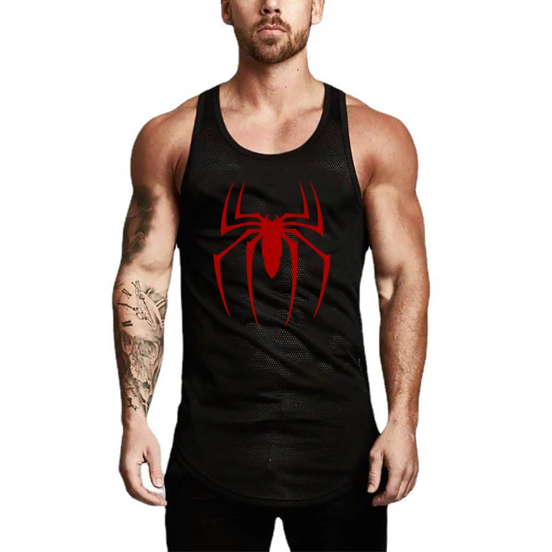 

Red Spider Printed Mesh Breathable Quick Dry Slim Fit Fitness Tank Tops Gym Bodybuilding Muscle Sleeveless Mens Casual Vest