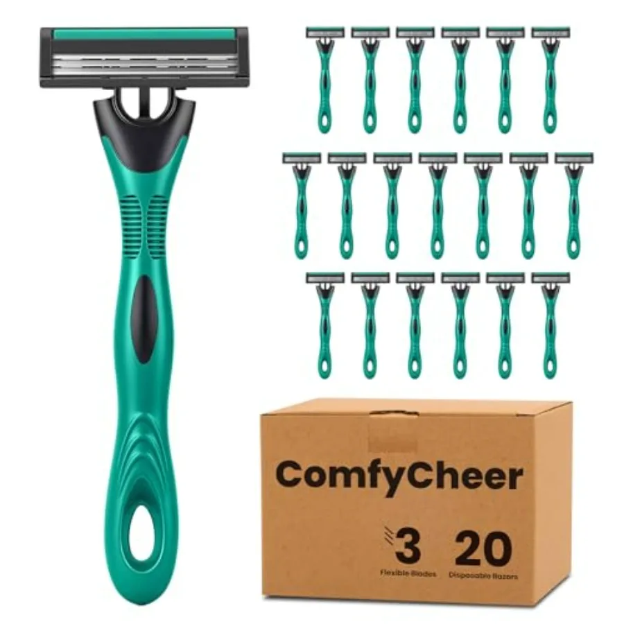 

20 count Disposable Razors Blades for Men 3-Blade Razors Bulk Stainless Steel Shavers with Lubricating Strip for Shaving Sensit