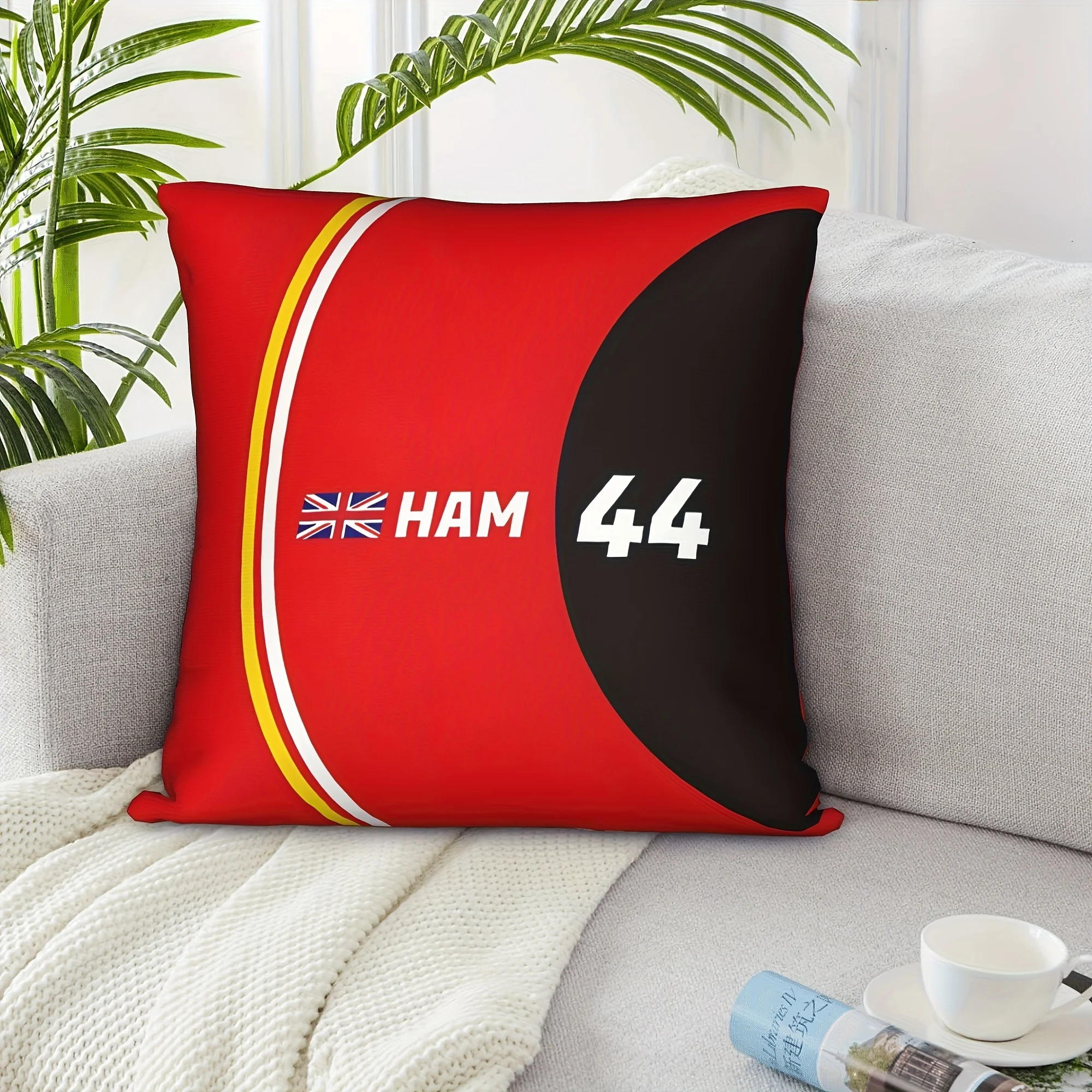1pc Racing #44 HAM Pillow Cover, Polyester 2D Double-Sided Print, British Flag Race Car Driver Cushion, Motorsport Fan Home Deco
