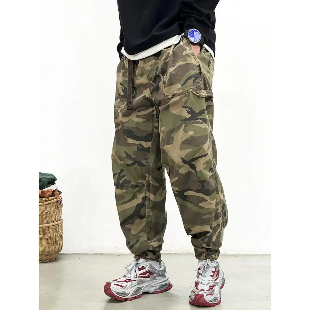 

Летние американские камуфляжные мужские тонкие свободные крутые брюки High Street, повседневные брюки в стиле ретро, длинные брюки, свободный крой из полиэфирного волокна