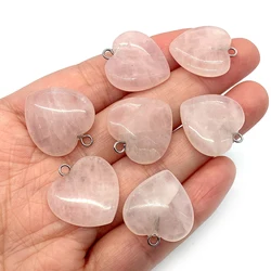 1pc Natural Stone Pendant Pink Crystal Polishing Heart-shaped Charms for Making DIY Jewelry Necklace Bracelet 15/20mm Accessorie