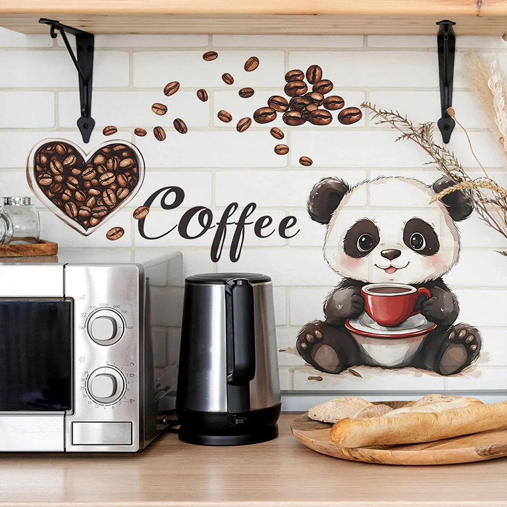 Cartoon Panda Coffee Beans  Wall Stickers Coffee Bar Wall Decals  Cafe Shop Coffee Station Bar Pub