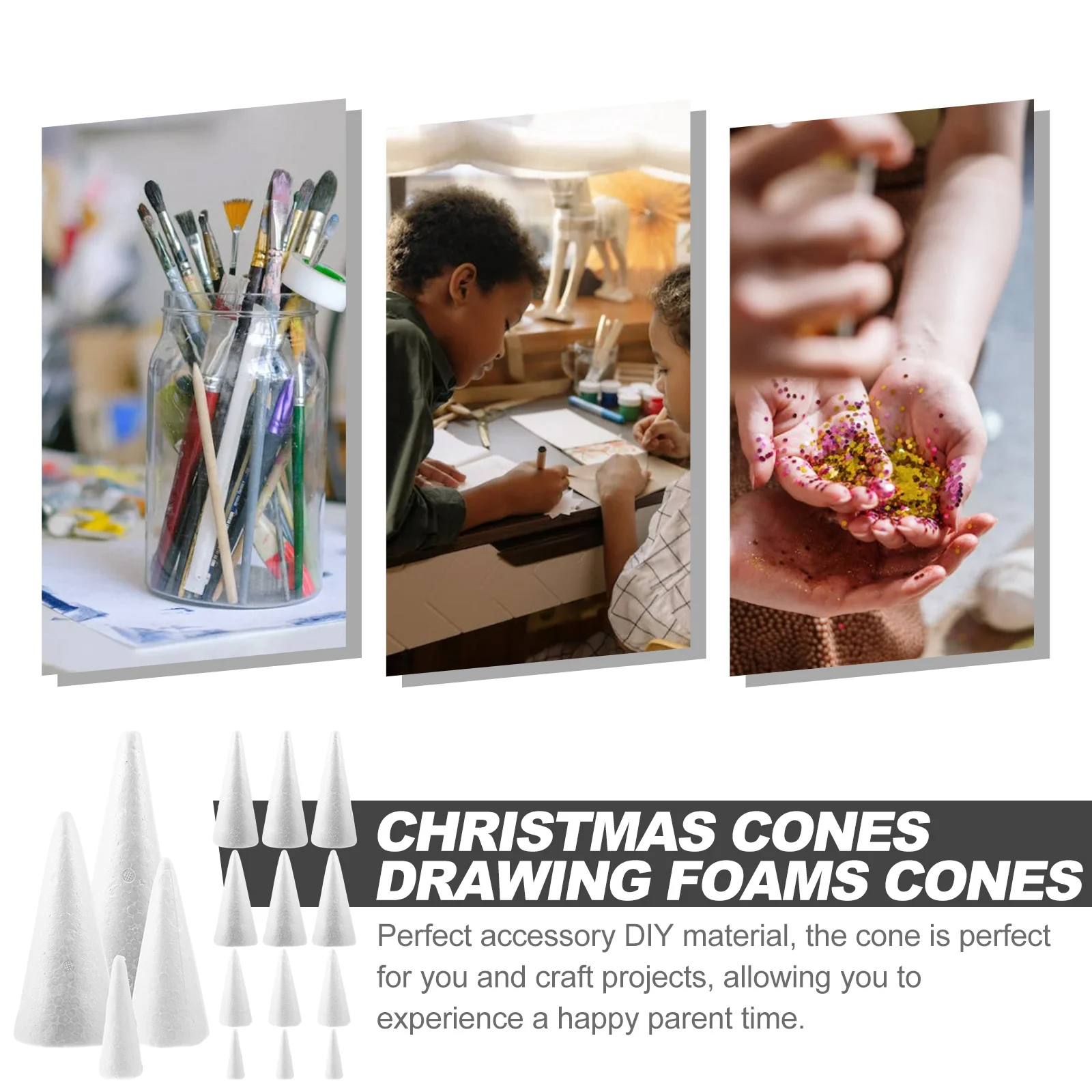 

16Pcs Decorative Foams Cones for DIY Projects Easy to Customize Paint Glue Cut Perfect for School Home Plaything White Cones