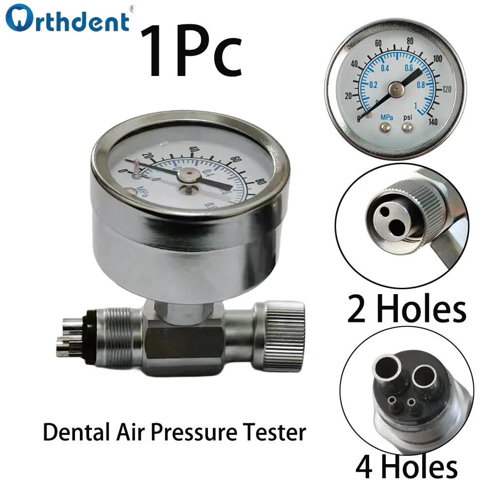 Dental Handpiece Pressure Test Gauge Stainless Steel Dentistry Air Pressure Tester Manometer Meter 2/4 Holes Dentist Equipment