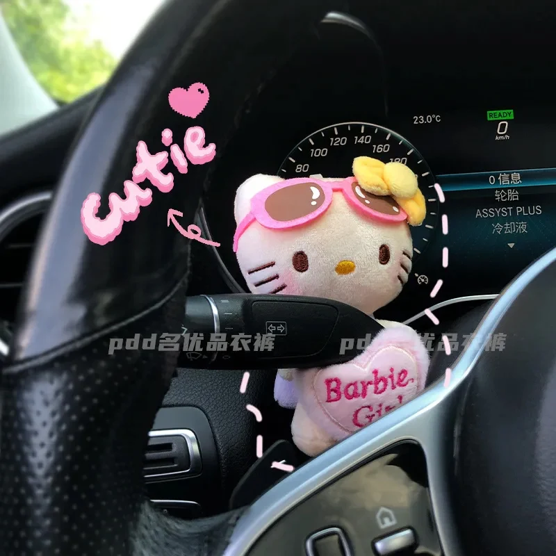 Creative Hello Kittys Kawaii Car Decoration Doll Tk Cat Steering Lights Wiper Wye Shield Ornaments Car Accessories   Girl Toy