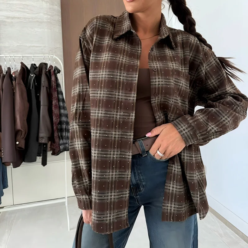 

Винтажные рубашки с длинными рукавами и контрастным цветным принтом, элегантная однобортная женская блузка с лацканами, свободная верхняя одежда для отдыха и поездок на работу