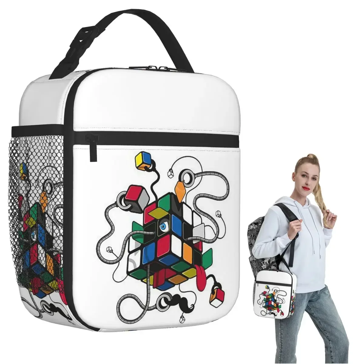 Rubix Rubiks Rubics Insulated Lunch Bag for Women Kids Portable Food Boxes Thermal Lunch Box Tote