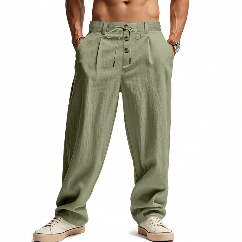 

2026 Men's Autumn Cotton-Linen Casual Pants - Breathable, Loose-Fitting, Straight-Tail, Quick-Drying Linen Long Pants for Summer