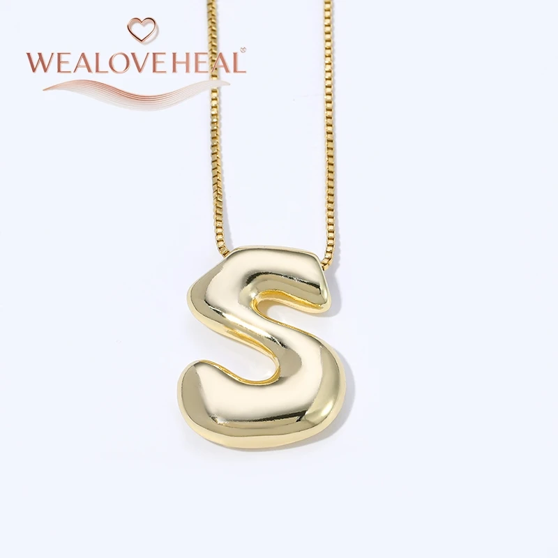 lange kette，halsketten herren，muttertagsgeschenk，schmuck frauen，halskette，18K Vergoldete Messing A-Z Ballon-Buchstaben-Halskette, Puff-Buchstaben-Anhänger, Klobiger Glänzender Personalisierter Namens-Alphabet-Schmuck – Detail 37