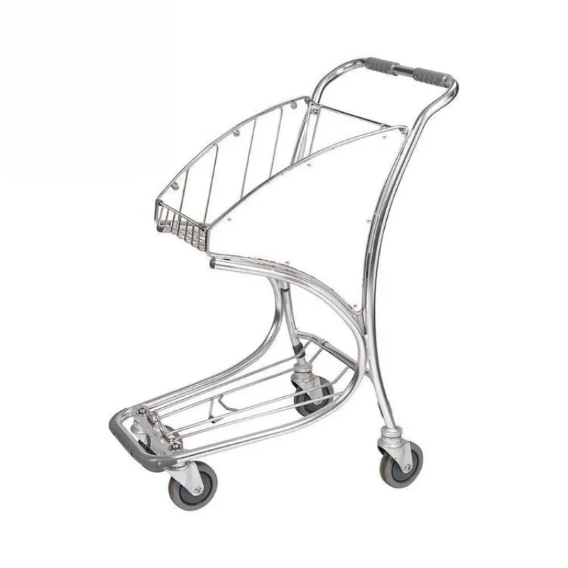 Airport stainless steel automatic handbrake car silent hotel passenger station luggage cart trolley flatbed