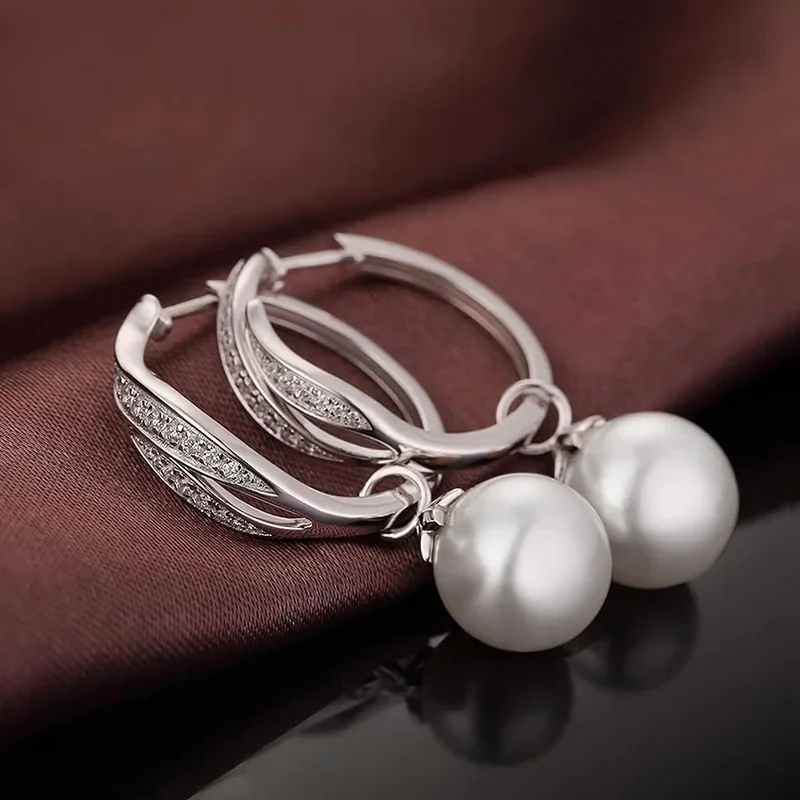 925 Silver Light Luxury Pearl Micro Inlaid Zircon Geometric Earrings Elegant and High-end, Personalized Temperament Jewelry
