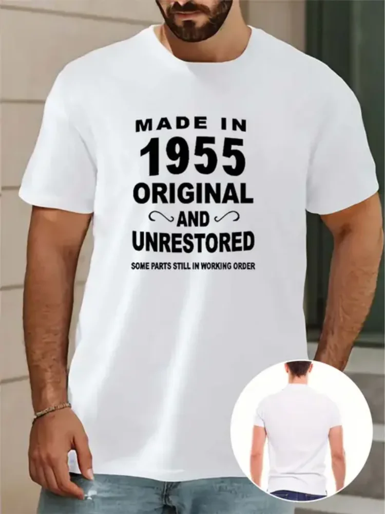 

Men'sPure Cotton White Tee with Unique Retro Design - "Made in 1955 Original" Print, Round Neck, Breathable & Durable, Perfect