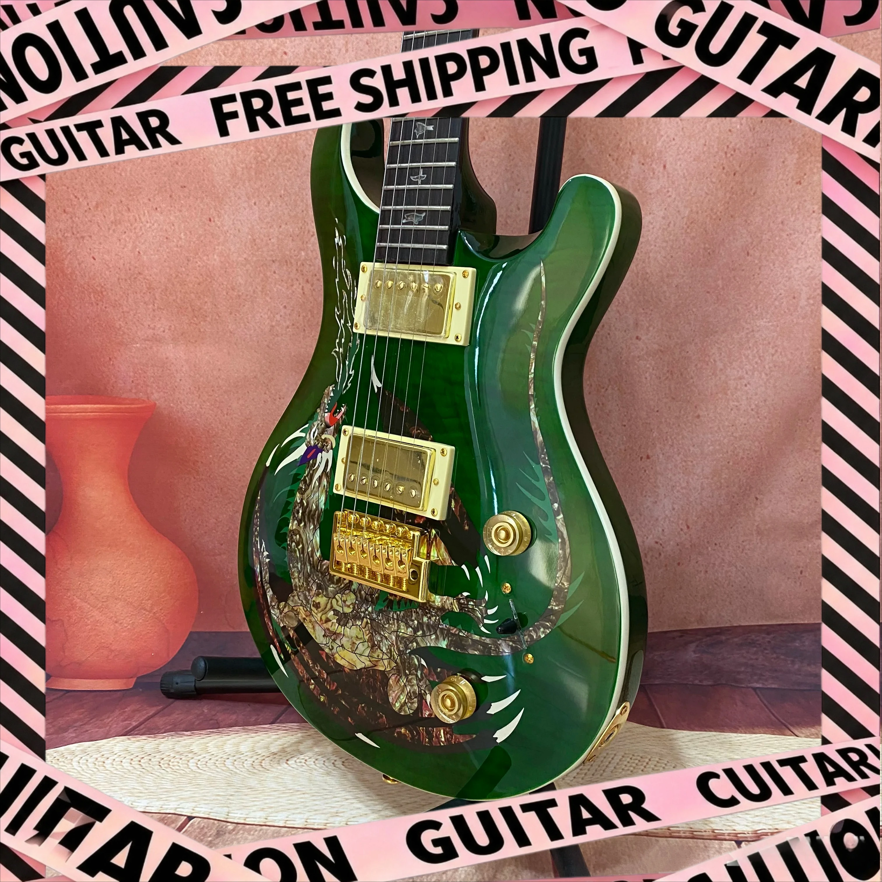 Green Dragon Inlaid PRSA Electric Guitar Special Offer HH Pickup Gold Hardware  Ideal Gift Beginners Beginner Gift Free Shipping