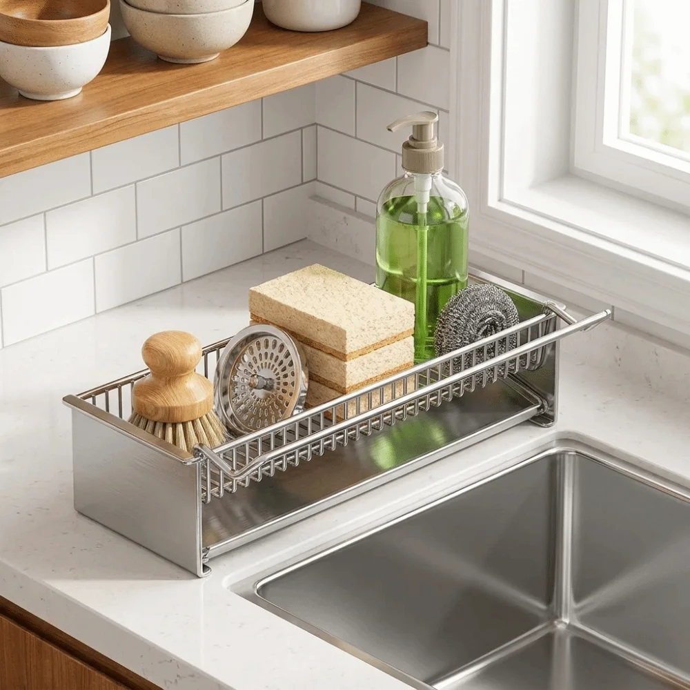 Stainless Steel Chopsticks Storage Rack Large Capacity Automatic Draining Spoon Storage Box Space Saving Tableware Storage Rack