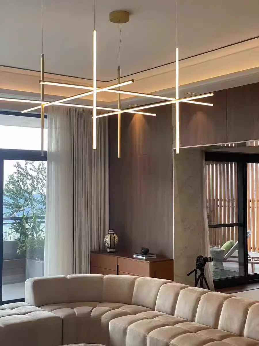 

Nordic black gold pendant light, modern minimalist line LED pendant light, villa staircase restaurant pendant light YX790TB